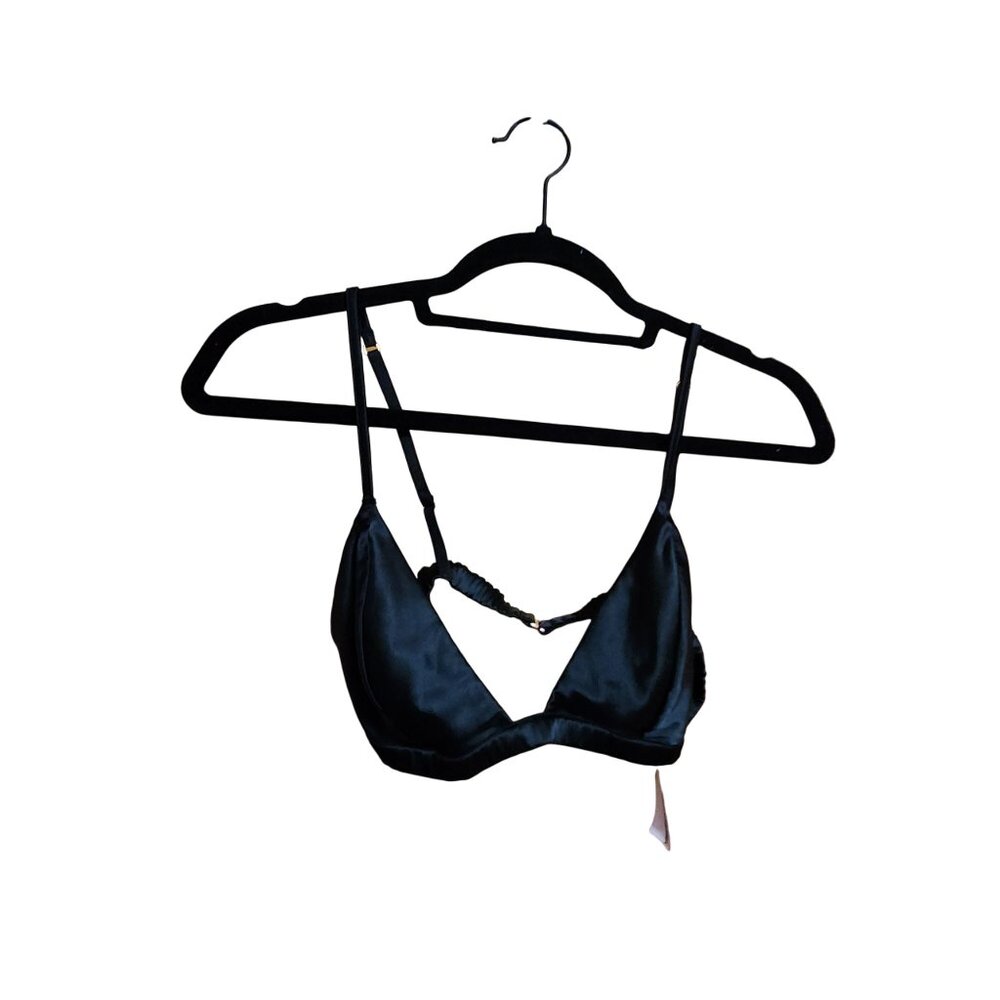 Victorias Secret Satin Black Triangle Bralette Adjustable Straps Womens L